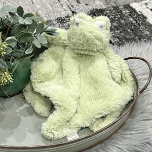 Oobles Green Fuzzy Frog Security Blanket Plush Lovey Rattle Baby Comfort Toy 14"